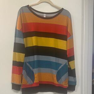 Vibrant Multicolor Striped Women's Sweater with pockets